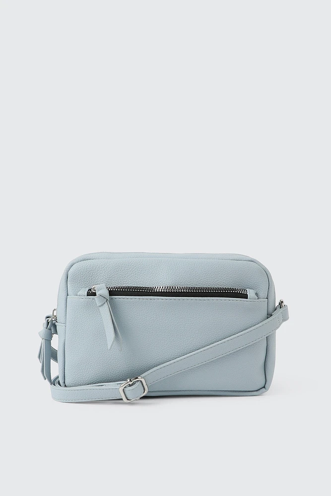 Ardene Faux Leather Crossbody Bag in Light Blue | 100% Recycled Polyester/Faux Leather | Eco-Conscious