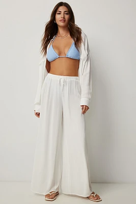 Ardene Crinkled Flowy Pants in White | Size Medium | Polyester/Rayon
