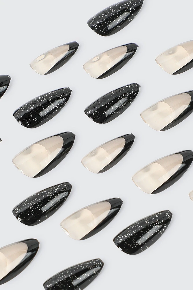 Ardene 20-Pack Black Glitter Fake Nails