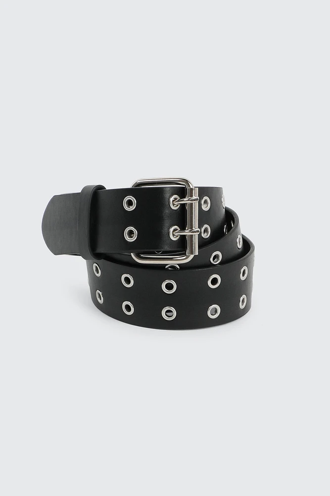 Ardene Faux Leather Eyelet Belt in Black | Size Small