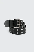 Ardene Faux Leather Eyelet Belt in Black | Size Small