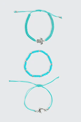 Ardene 3-Pack Sea Creature Beaded Bracelets in Medium Green