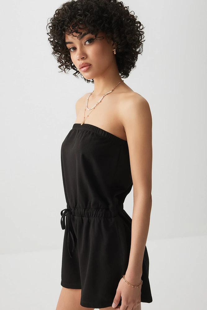 Ardene French Terry Tube Romper in Black | Size | Polyester/Cotton