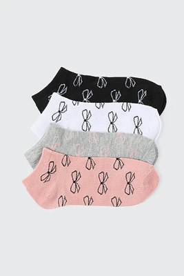 Ardene 4-Pack Bow Ankle Socks in Light Pink | Polyester/Spandex