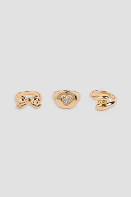 Ardene -Pack Bow & Heart Rings in Gold | Size