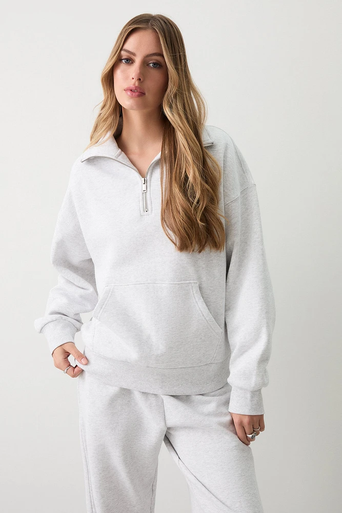 Ardene Washed Half Zip Sweatshirt in Light | Size Small | Polyester/Cotton | Fleece-Lined