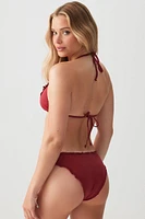 Ardene Ruffle Cheeky Bikini Bottom in Burgundy | Size | Polyester/Nylon/Elastane | Microfiber