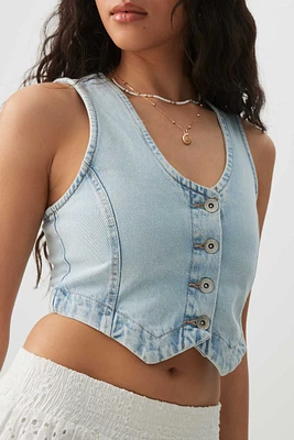 Ardene Denim Tailored Vest in Light Blue | Size | 100% Cotton