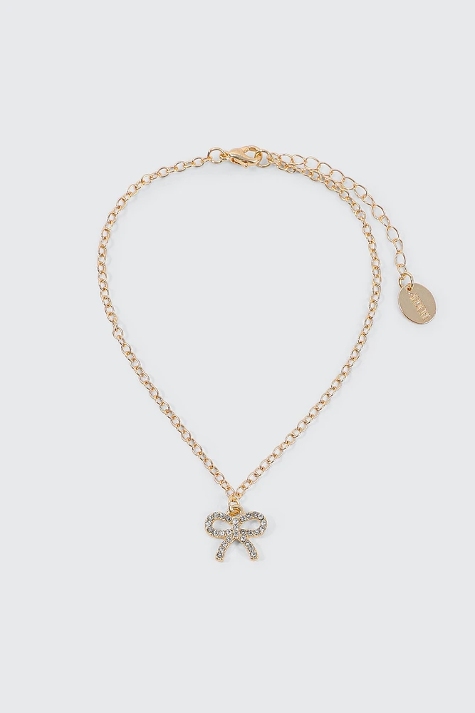 Ardene Bow Ankle Bracelet in Gold