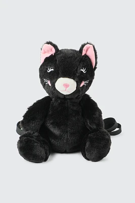 Ardene Kids Backpack with Animal Plushie in Black | Polyester