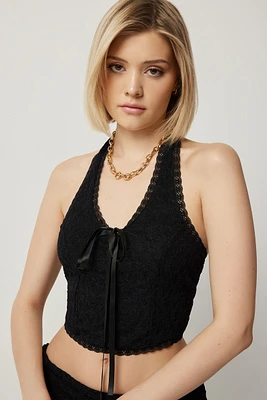 Ardene Lace Halter Top in | Size | Polyester/Elastane/Polyamide