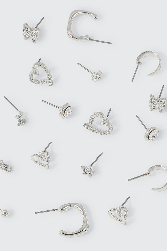 Ardene 9-Pack of Assorted Earrings in Silver | Stainless Steel