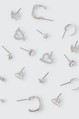 Ardene 9-Pack of Assorted Earrings in Silver | Stainless Steel