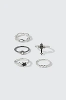 Ardene 5-Pack Star & Cross Rings in Silver | Size