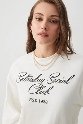 Ardene Saturday Social Sweatshirt in White | Size | 100% Cotton | Fleece-Lined