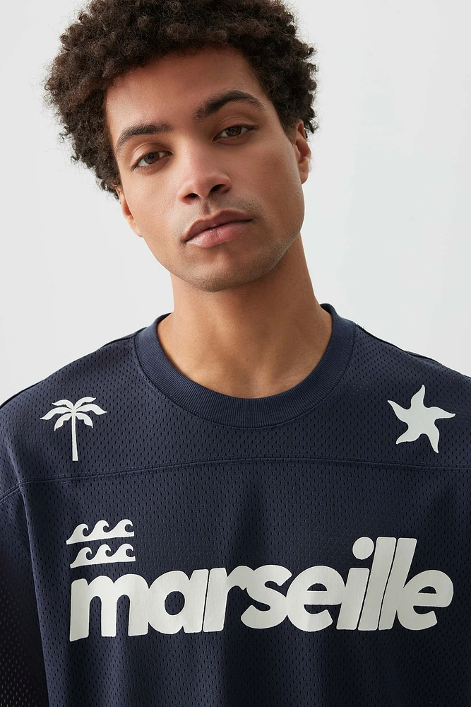 Ardene Man Marseille Mesh Crew Neck T-Shirt For Men in Dark Blue | Size | Polyester