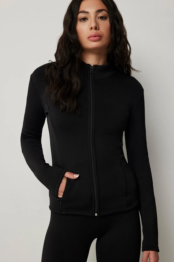 Ardene Fur Lined Long Sleeve Zip-Up Top in Black | Size Large