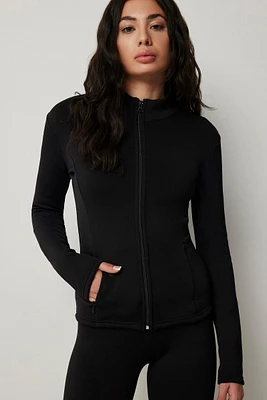Ardene Fur Lined Long Sleeve Zip-Up Top in Black | Size Large
