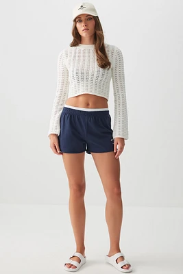 Ardene Dolphin Shorts with Exposed Elastic in Dark Blue | Size | 100% Cotton/Viscose