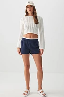 Ardene Dolphin Shorts with Exposed Elastic in Dark Blue | Size | 100% Cotton/Viscose