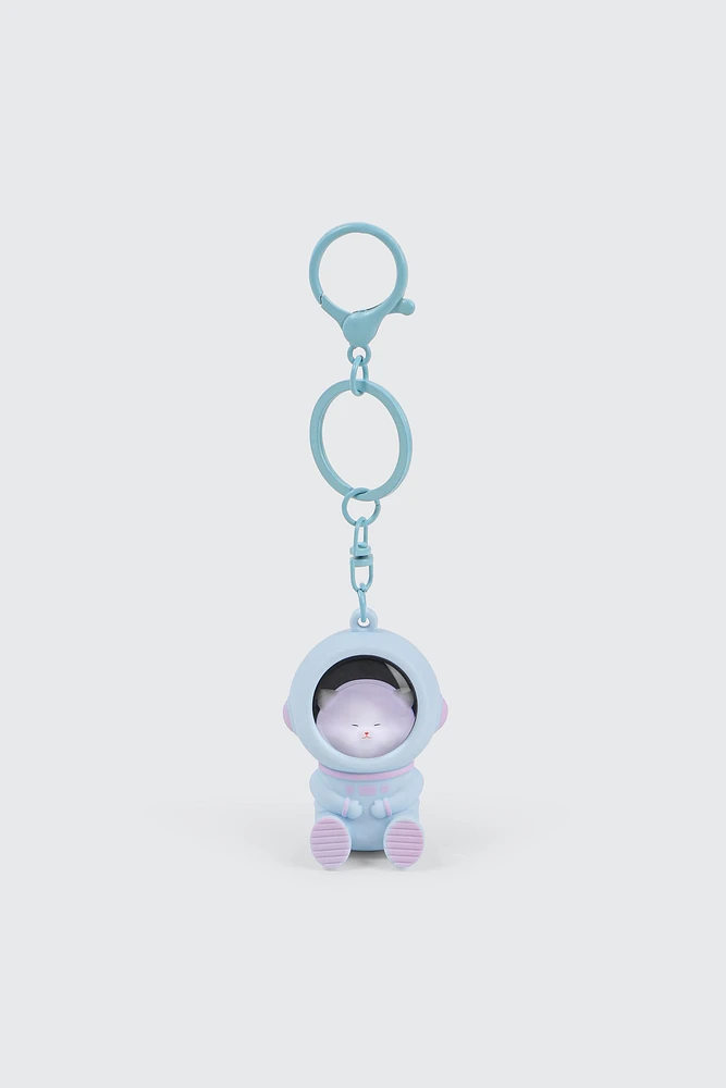 Ardene Light Up Cat Astronaut Keychain in Light Blue