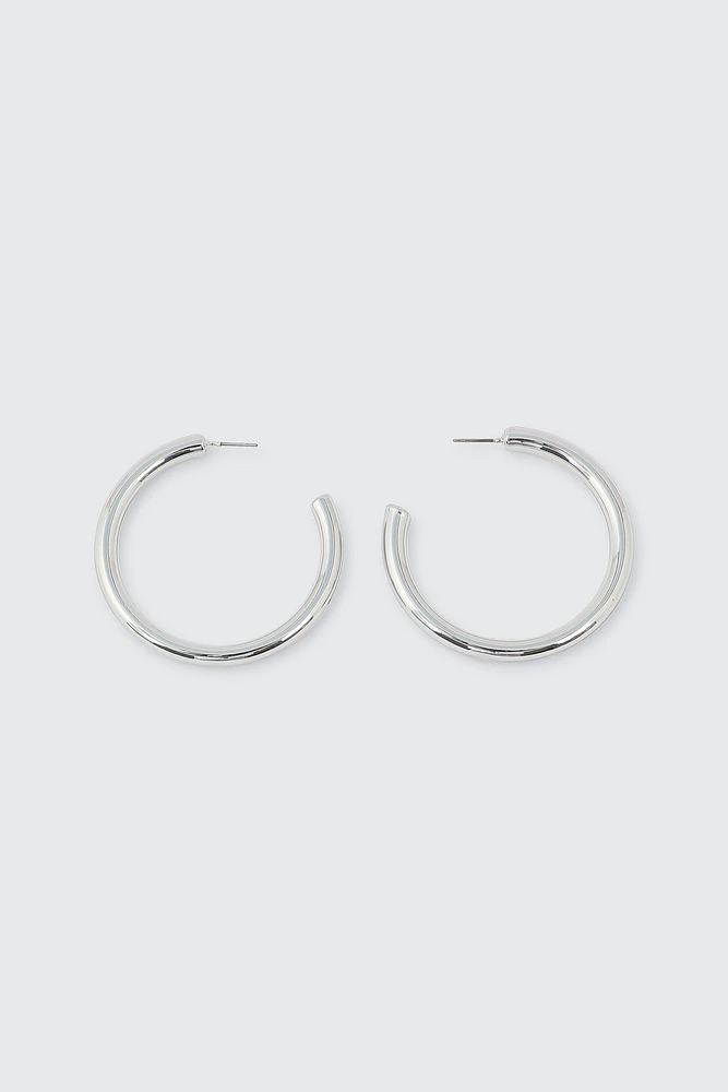 Ardene 14K White Gold Plated Tube Hoops in Silver | Stainless Steel
