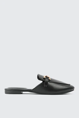 Ardene Mules with Gold Buckle in Black | Size | Eco-Conscious