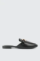 Ardene Mules with Gold Buckle in Black | Size | Eco-Conscious