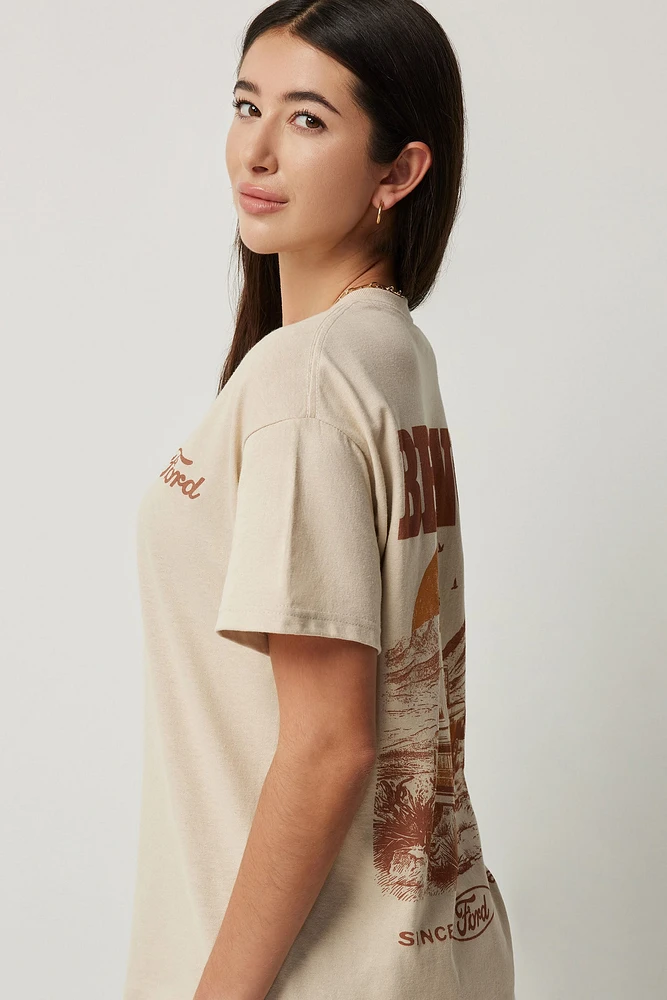 Ardene Oversized Bronco T-Shirt in Beige | Size XL | Polyester/Cotton