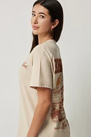 Ardene Oversized Bronco T-Shirt in Beige | Size XL | Polyester/Cotton