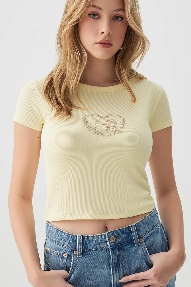 Ardene Fitted Graphic T-Shirt in Light | Size | Polyester/Elastane | Eco-Conscious