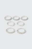 Ardene 7-Pack Glitter & Stone Rings in Silver | Size
