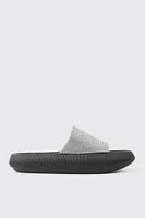 Ardene Rhinestone Slides in Black | Size