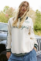 Ardene Michigan Rugby Polo Sweatshirt in Beige | Size | Polyester/Cotton | Fleece-Lined