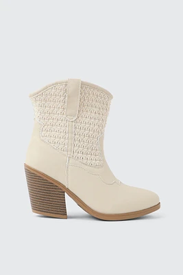 Ardene Cowboy Inspired Booties in Beige | Size | Faux Leather