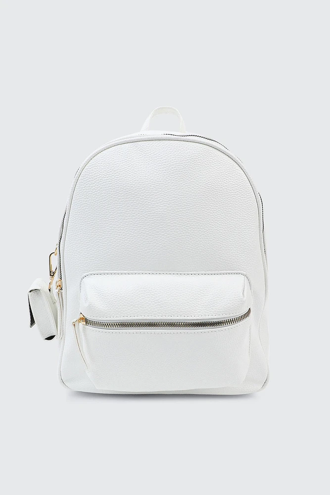 Ardene Backpack with Coin Purse in White | Faux Leather/Polyester