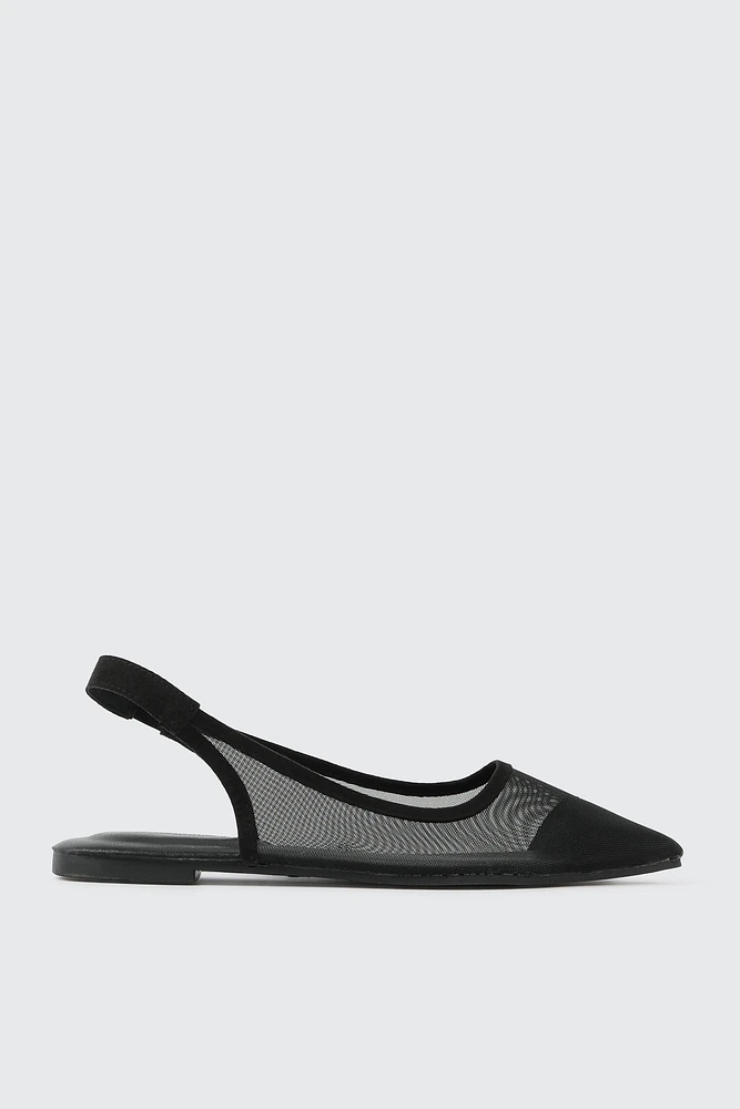 Ardene Mesh Slingback Flats in Black | Size