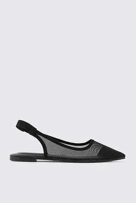 Ardene Mesh Slingback Flats in Black | Size