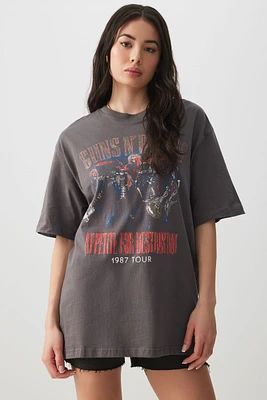 Ardene Guns N Roses Oversized T-Shirt in Dark Grey | Size | 100% Cotton