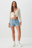 Ardene Rolled Hem Denim Shorties in Light Blue | Size | Polyester/Rayon/Cotton
