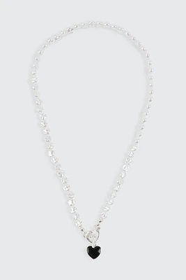 Ardene Pearl Heart Necklace in Black