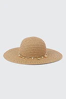 Ardene Seashell Charm Straw Hat in Beige
