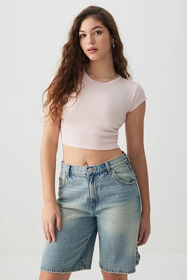 Ardene Basic Ultra Crop Crew Neck T-shirt in Light Pink | Size | Cotton/Elastane/Viscose | Eco-Conscious