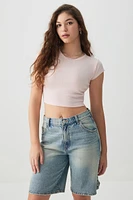 Ardene Basic Ultra Crop Crew Neck T-shirt in Light Pink | Size | Cotton/Elastane/Viscose | Eco-Conscious