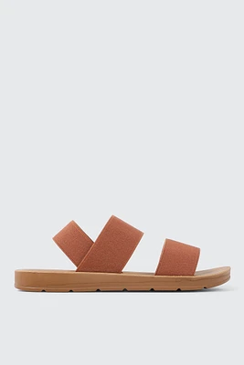 Ardene Elastic Strap Flat Sandals in Cognac | Size