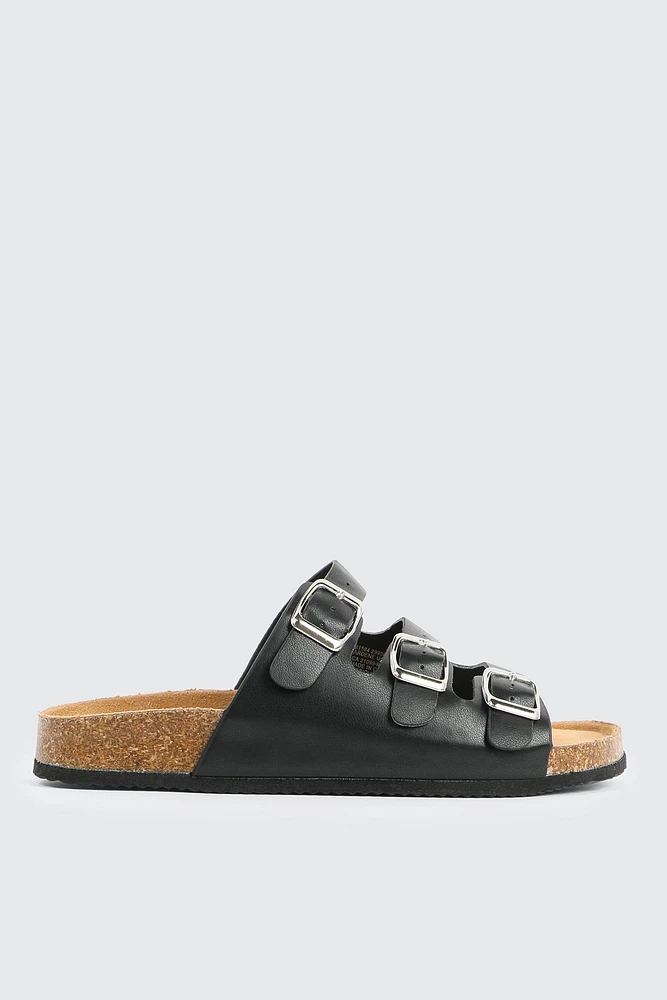 Ardene Three-Buckle Sandals in Black | Size | Faux Suede | Eco-Conscious