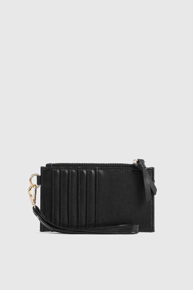 Ardene Topstitched Flat Wallet in Black | 100% Recycled Polyester/Faux Leather | Eco-Conscious