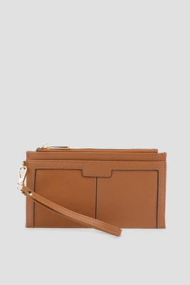 Ardene Chevron Flat Wallet in Brown | Faux Leather/Polyester