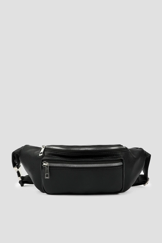 Ardene Faux Leather Fanny Pack in Black | Faux Leather/Polyester