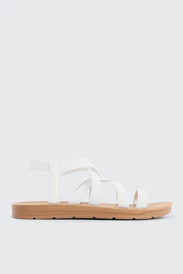 Ardene Elastic Strappy Sandals in White | Size